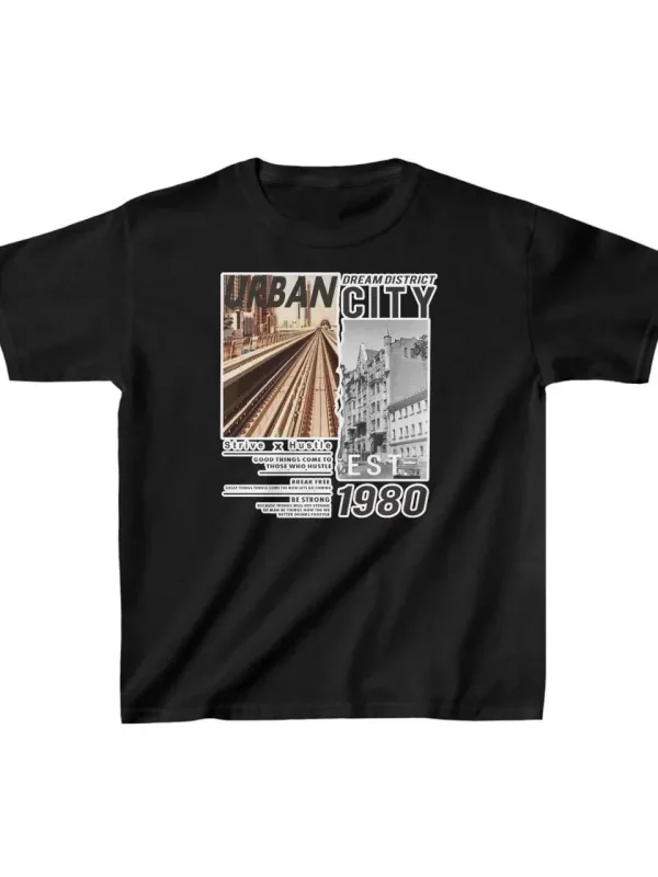 Dětské černé oversized potištěné kulaté límce tričko 1