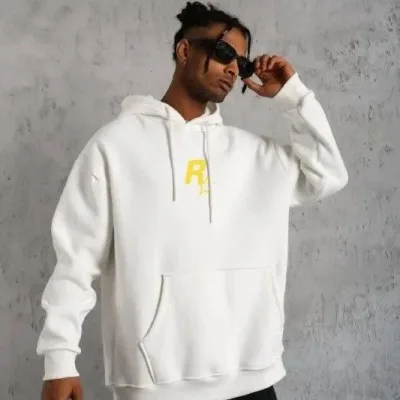 Mêr Spî Oversize 3 Têl Pembeyî Bi Kevanê Çapkirî Bi Berîkê Sweatshirt 1