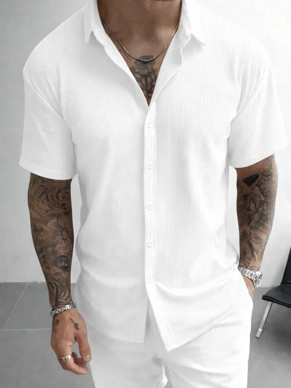 Bianco Oversize Cotone Costina Maschio Camicia 6