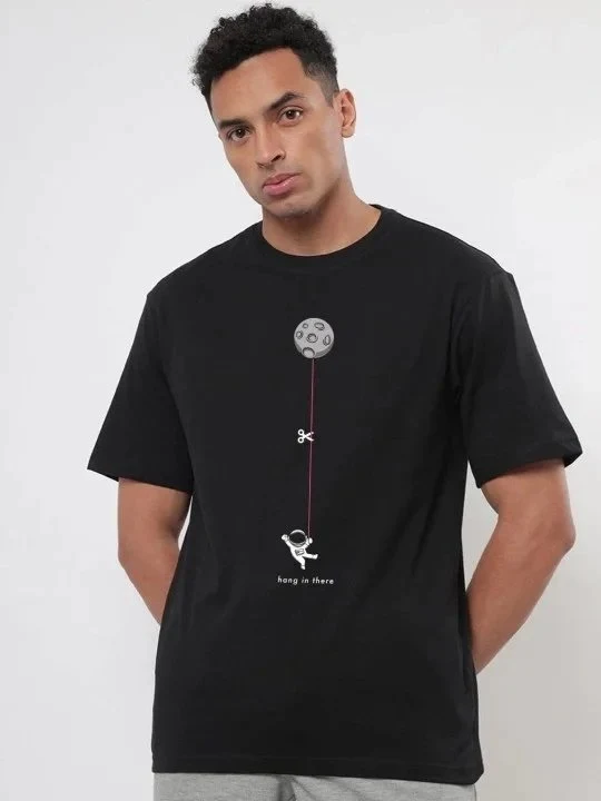 Men's Black Regular Bicycle Neck Printed Short Sleeve T-Shirt