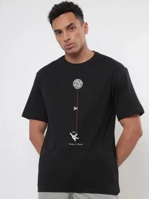 Men's Black Regular Bicycle Neck Printed Short Sleeve T-Shirt