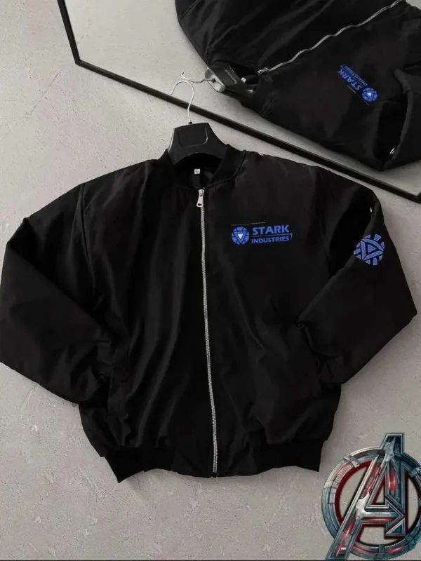 Pánská černá prošívaná bunda bomber se zipem, kapsami 1