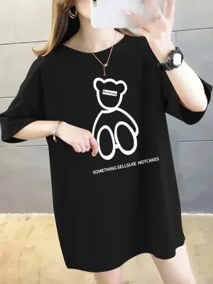 Tîşorta Penye ya Jinan, Reş, Oversize, Stûyê Bisîkletê, Çapkirî