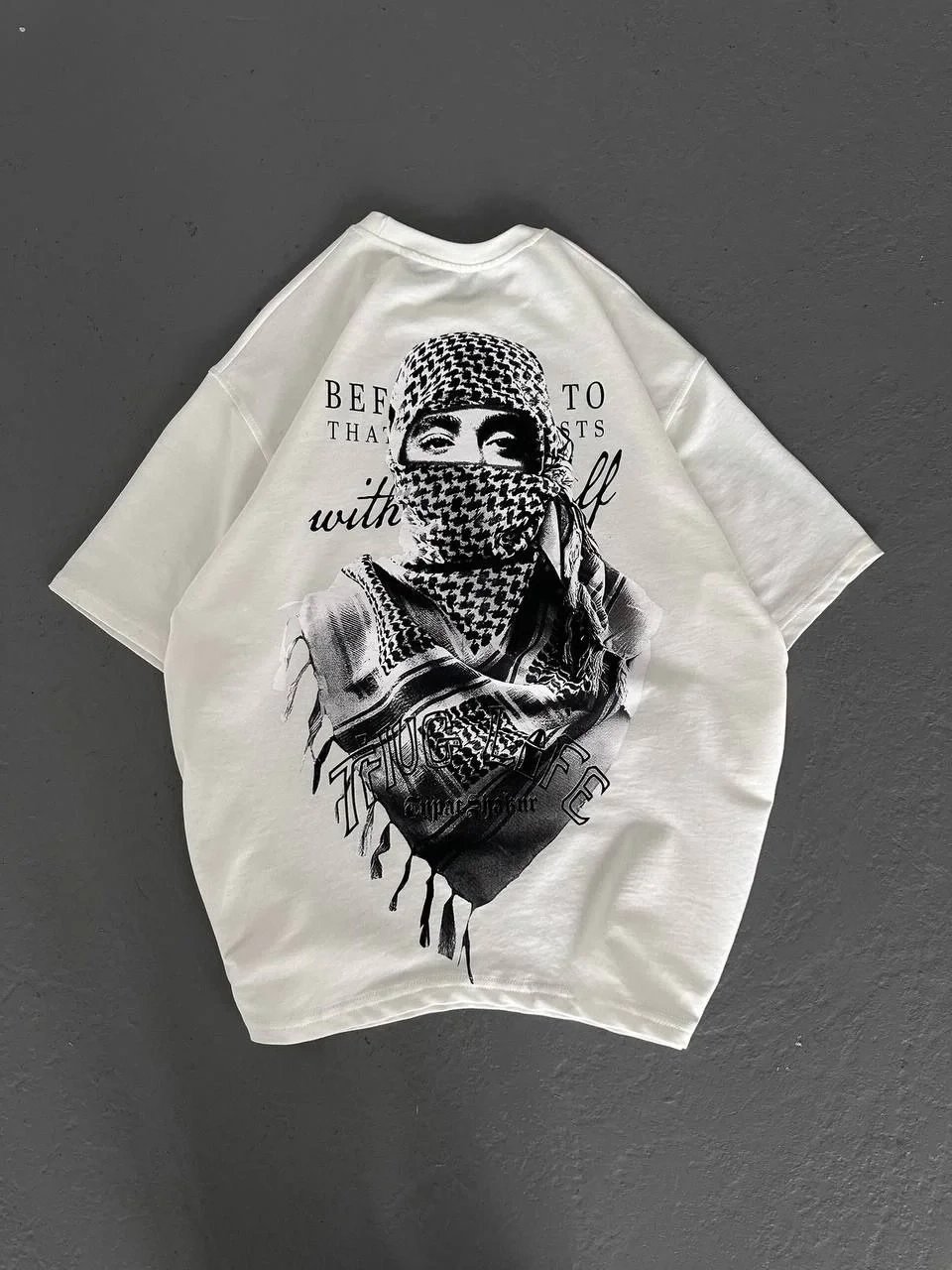 Men's White Cycling Neck Palestine Keffiyeh Printed T-Shirt 7