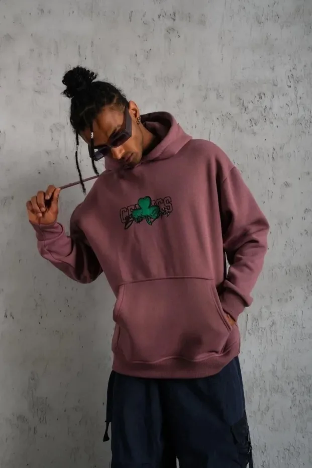 Sweatshirtê Mêran ê Pembe Gulî, 3 Têl, Pembû, Bi Kevan, Çapkirî, Bi Berîk 1