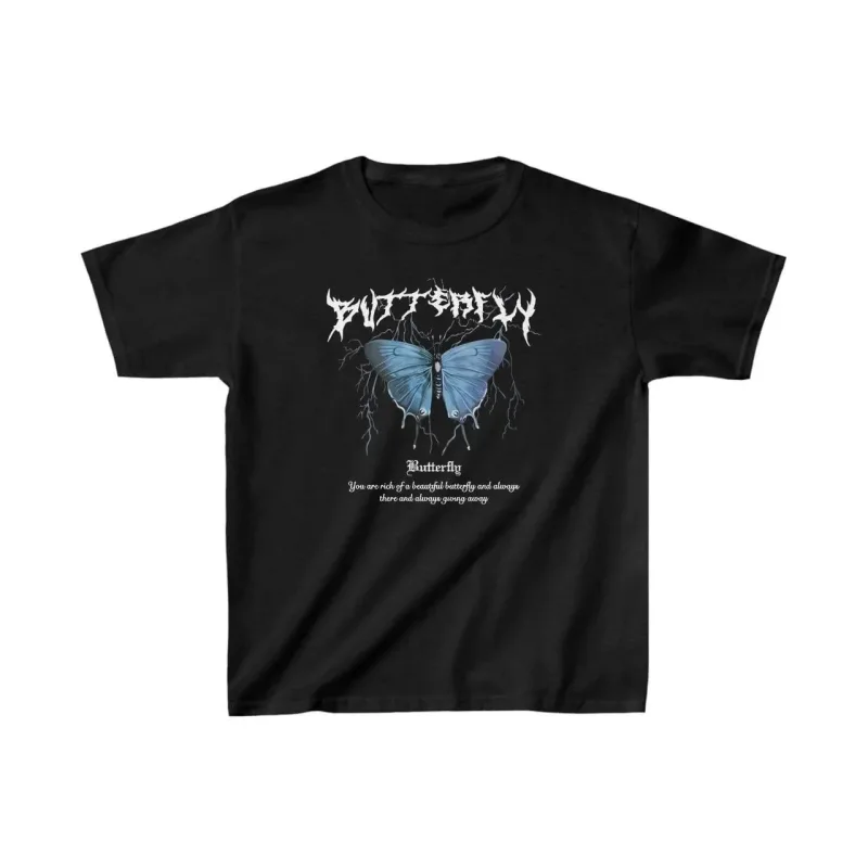 Children's Black Printed Regular Fit Round Neck T-Shirt