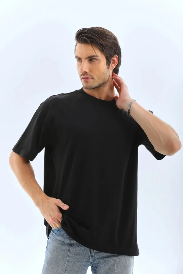 Bărbați Negru Oversize Guler Bicicletă Tricou Simplu de Vară 4