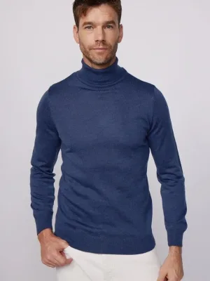 Masculin Indigo Guler Turtleneck Maneca Lunga Tricou