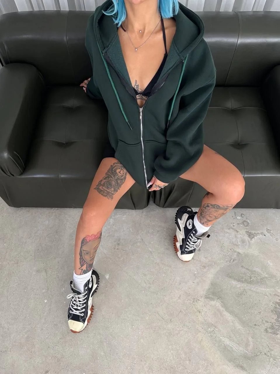 Kadın Haki Oversize 3 İplik Pamuklu Kapüşonlu Baskılı Sweatshirt