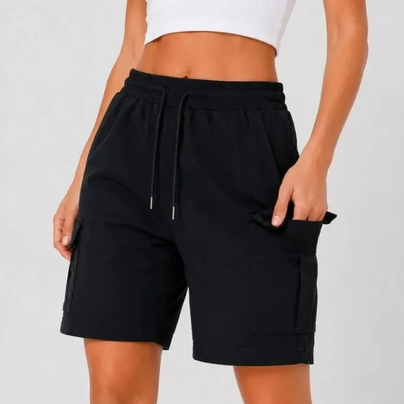 Women's Black 4-Pocket Elastic Waist Drawstring Comfort Shorts