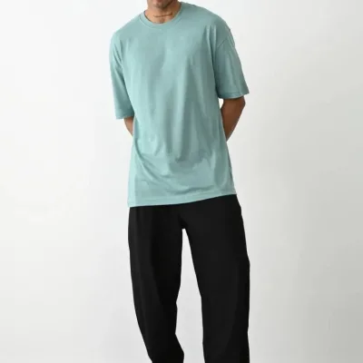 Férfi Mentazöld Basic Jersey Kerékpárnyakú Rövid Ujjú Póló 2