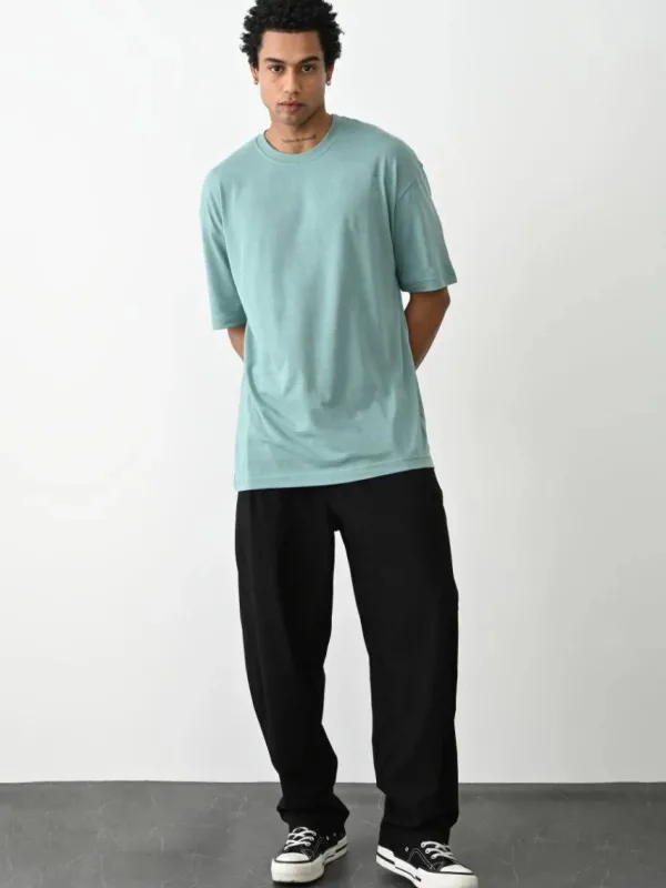 Férfi Mentazöld Basic Jersey Kerékpárnyakú Rövid Ujjú Póló 2