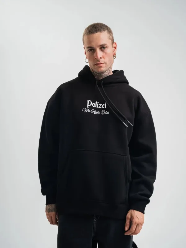Sweatshirtê Mêran ê Reş Oversize 3 Têl Pembû Bi Kapek û Çapkirî 1