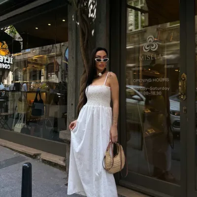 String Strap Maxi Length Slip Dress White 2