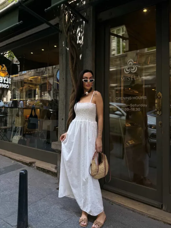 String Strap Maxi Length Slip Dress White 2