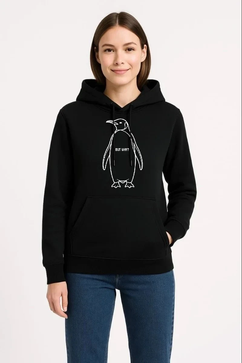Jin Reş 3 Têl Pembû Kapşonlu Penguen Çapkirî Sweatshirt