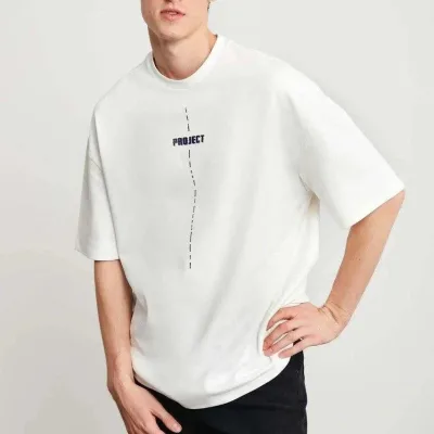 Ανδρικό Λευκό Regular Fit Ποδηλατόλαιμο Τυπωμένο T-shirt 3
