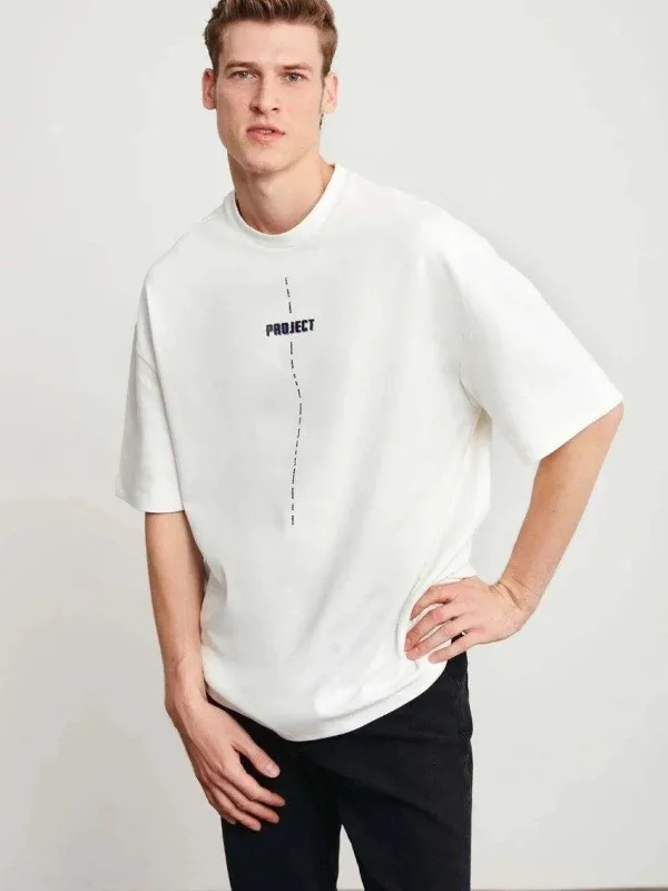 Ανδρικό Λευκό Regular Fit Ποδηλατόλαιμο Τυπωμένο T-shirt 3
