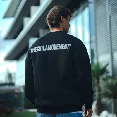Muški crni oversize bicikli kragna 3 pređe pamučni štampani sweatshirt 2