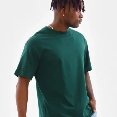 Bluzë verore për meshkuj jeshile e errët Oversize me jakë rrethi dhe të thjeshtë 7