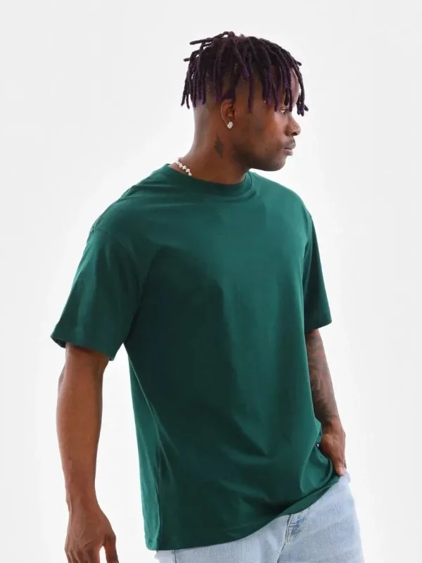 Bluzë verore për meshkuj jeshile e errët Oversize me jakë rrethi dhe të thjeshtë 7