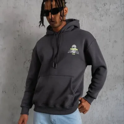 Bărbați Gri 3 Fire Bumbac Imprimat Glugă Sweatshirt 2