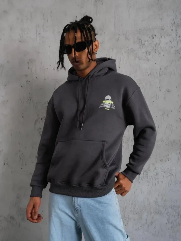 Bărbați Gri 3 Fire Bumbac Imprimat Glugă Sweatshirt 2