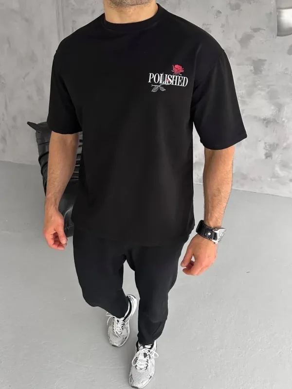 Pánské černé oversize cyklistické tričko s potiskem 1