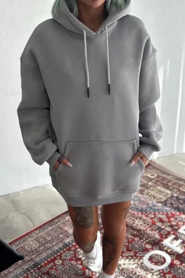 Jina Boyaxî Gewr Oversize 3 Têl Pembû Kangurû Cêplî Hoodie 1