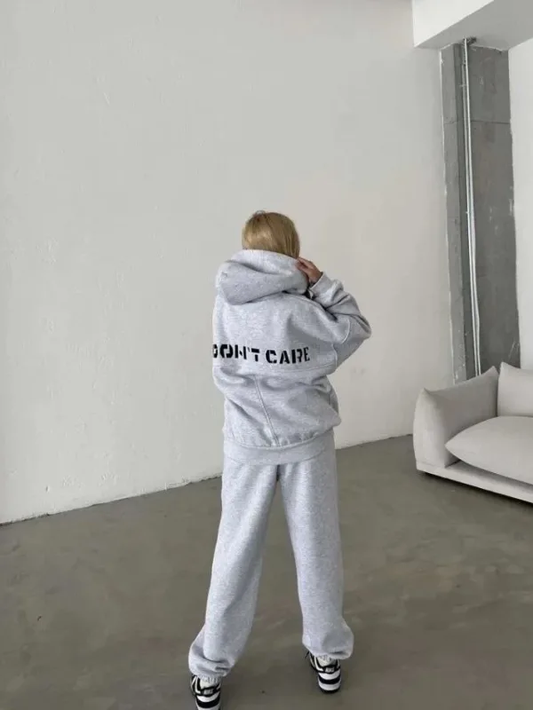 Women's Grey Embroidered 3-Thread Cotton Tracksuit Set 4