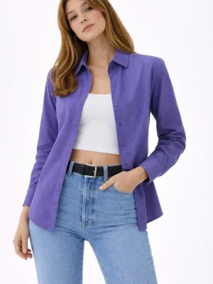 Women's Purple Classic Collar Buttoned Long Sleeve Shirt