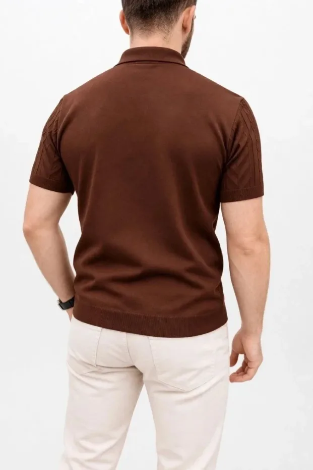 Pánsky hnedý regular polo golier krátky rukáv 3