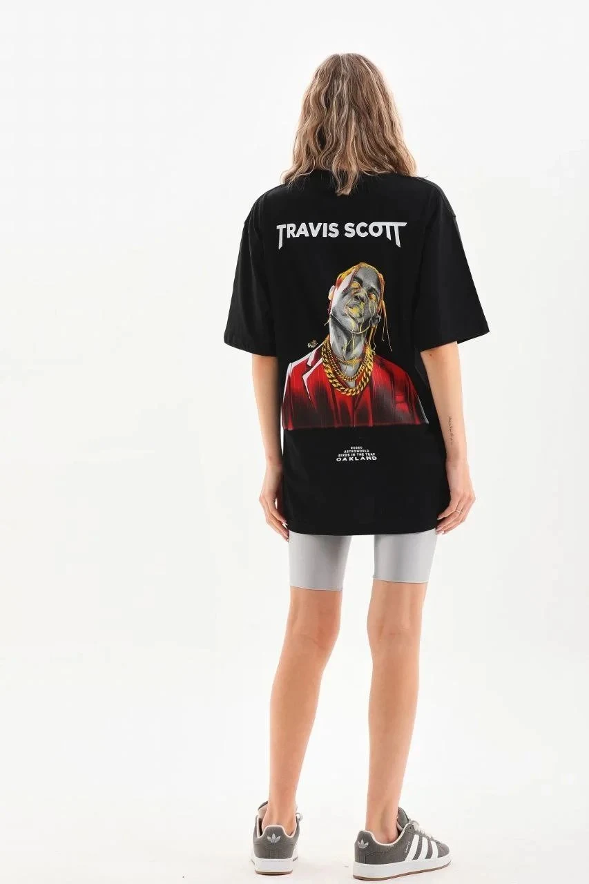 Ženski crni Oversize Bicikl izrez print Svakodnevna Majica