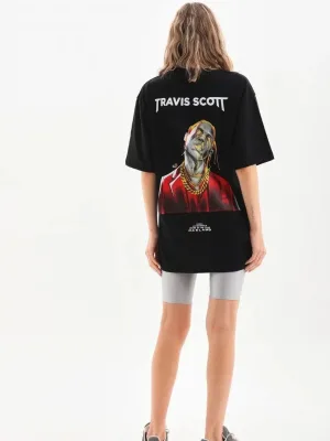 Ženski crni Oversize Bicikl izrez print Svakodnevna Majica