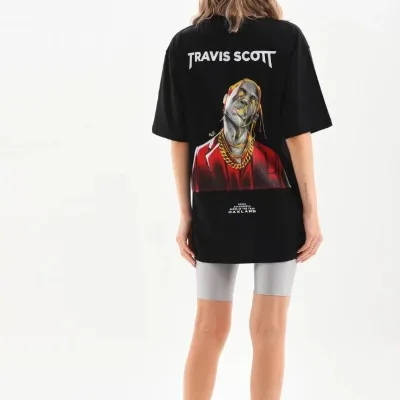 Ženski crni Oversize Bicikl izrez print Svakodnevna Majica 1