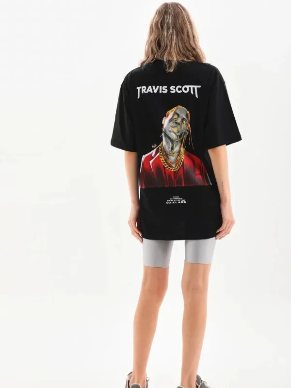 Ženski crni Oversize Bicikl izrez print Svakodnevna Majica 1