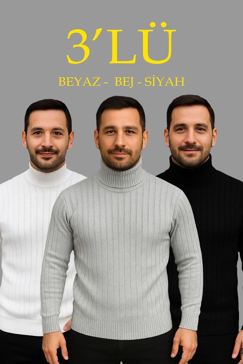 Mêr Spî Gewr Reş Ribbal Qirika Balikçî Triko Kazak 3lü Set
