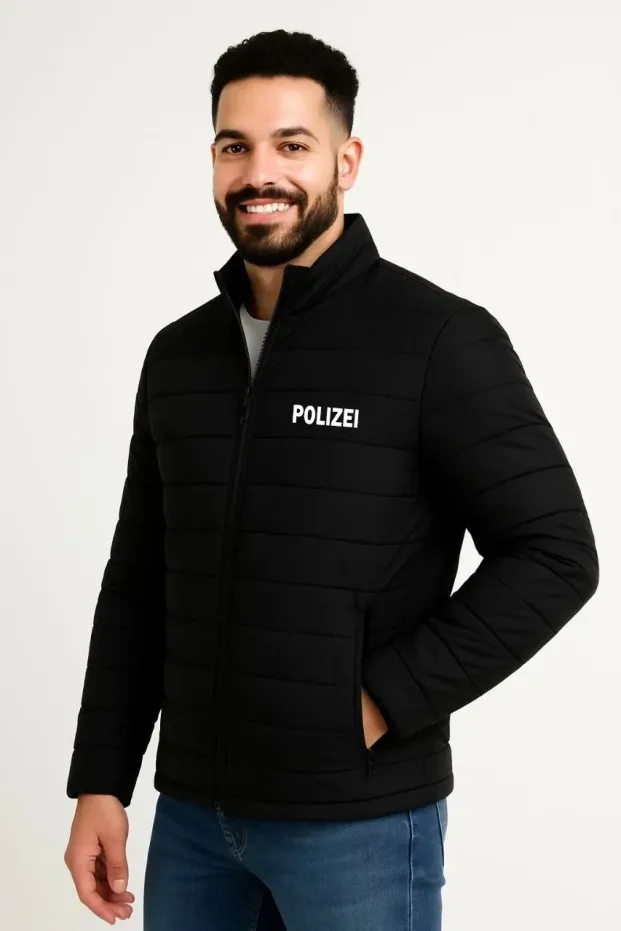 Men's Black Water-Repellent Quilted Printed Zippered Bomber Jacket 3