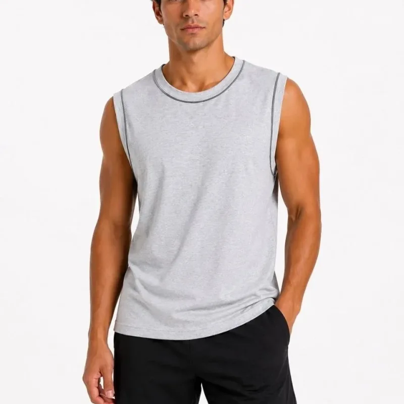 Men's Gray Cycling Neck Contrast Trim Sleeveless Vest