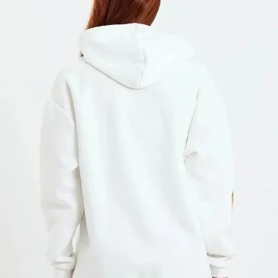 Dámsky biely oversize kapucňový predný rukáv potlačený bavlnený sweatshirt 4