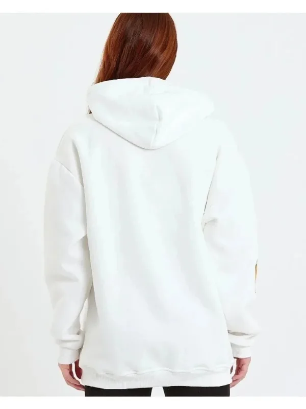 Dámsky biely oversize kapucňový predný rukáv potlačený bavlnený sweatshirt 4
