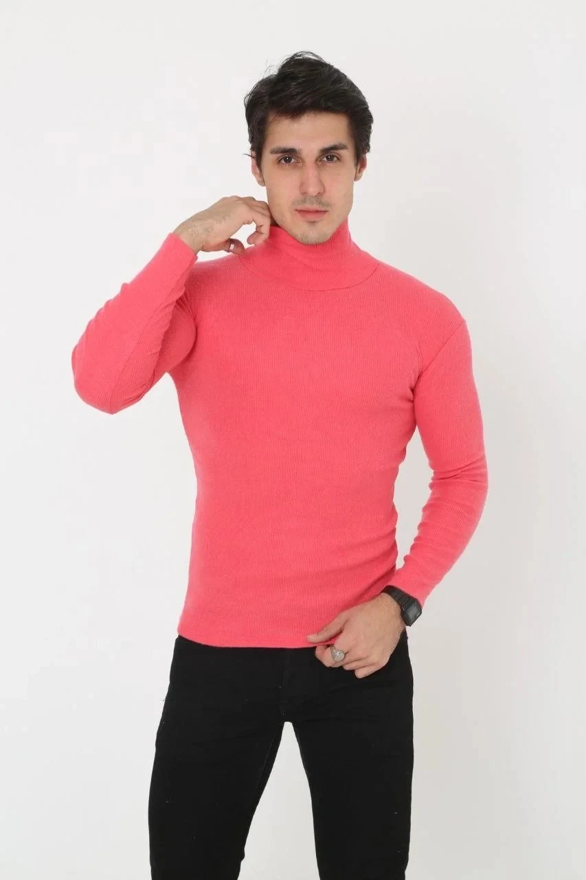 Men's Pink Slim Fit Lycra Turtleneck Bodysuit