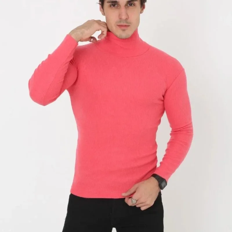 Body për meshkuj rozë slim fit me jakë breshke, elastik