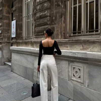 Palazzo hlače visokog struka krem 4