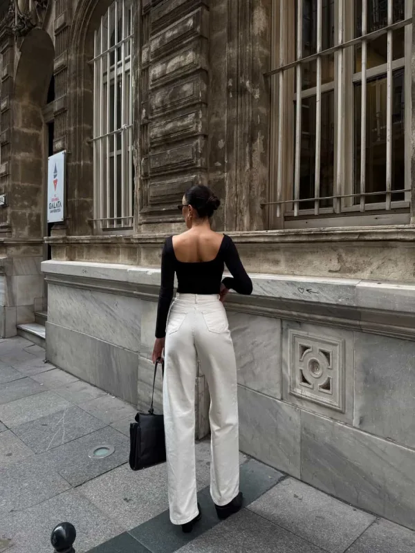 Palazzo hlače visokog struka krem 4