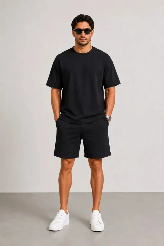 Ανδρικό Μαύρο Oversize Μαλακό Μοντάλ Υφαντό Σετ με Τσέπες 3