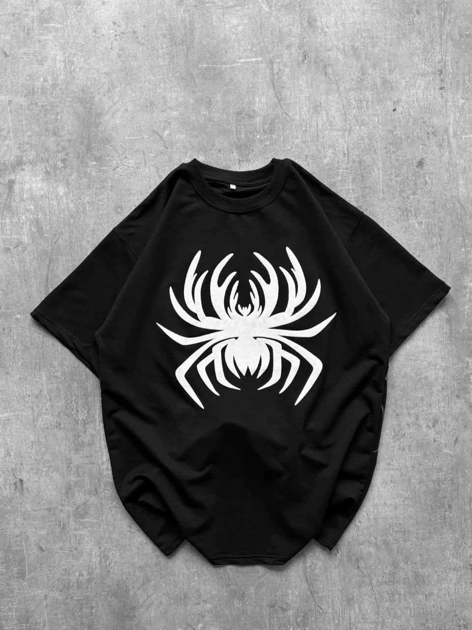 Man Black Oversize Spider Printed Crew Neck T-Shirt