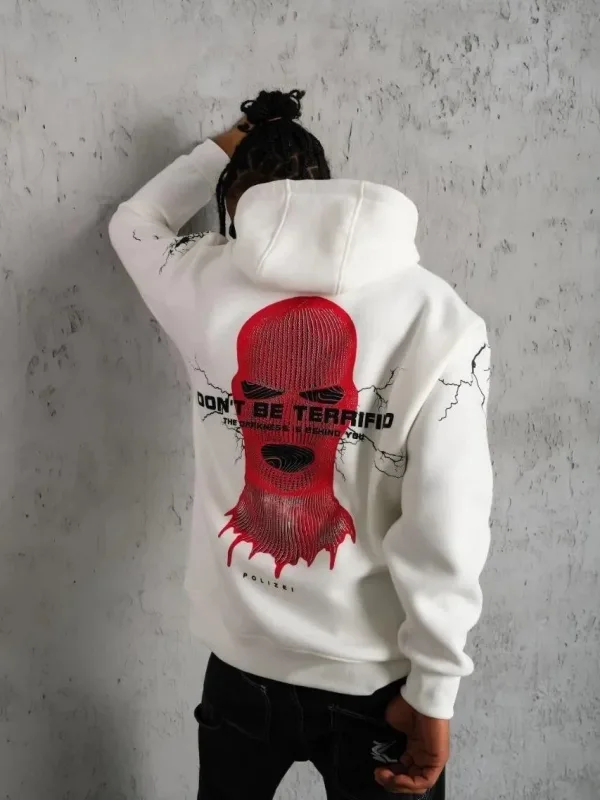 Men's White 3-Thread Cotton Hooded Printed Sweatshirt 4