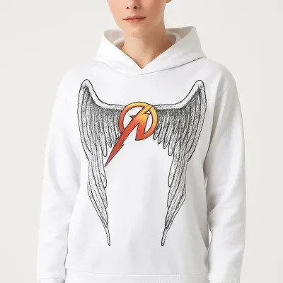 Men's White Hooded Front and Back Printed Two-Thread Sweatshirt 2