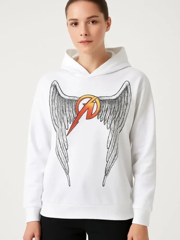 Men's White Hooded Front and Back Printed Two-Thread Sweatshirt 2